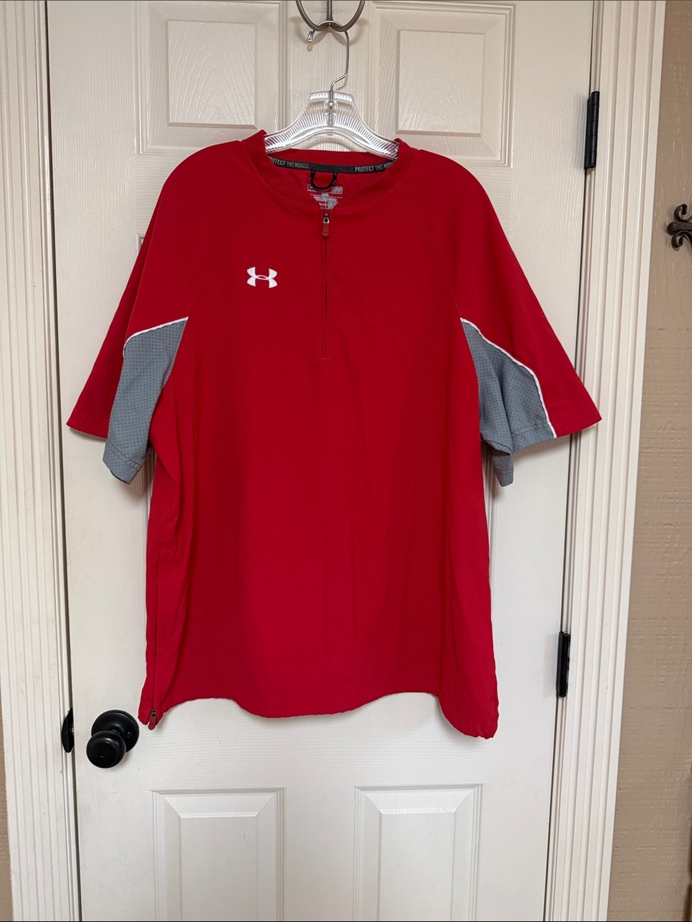 Under Armour Red Short-Sleeve Half-Zip Athletic Shirt with Gray Accents